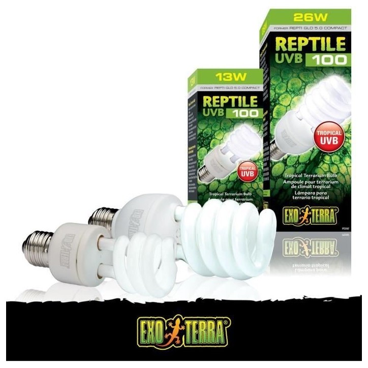 Ampoule fluocompacte UVB pour terrarium - EXO TERRA - Reptile UVB 100 - Climat tropical et subtropical 26W