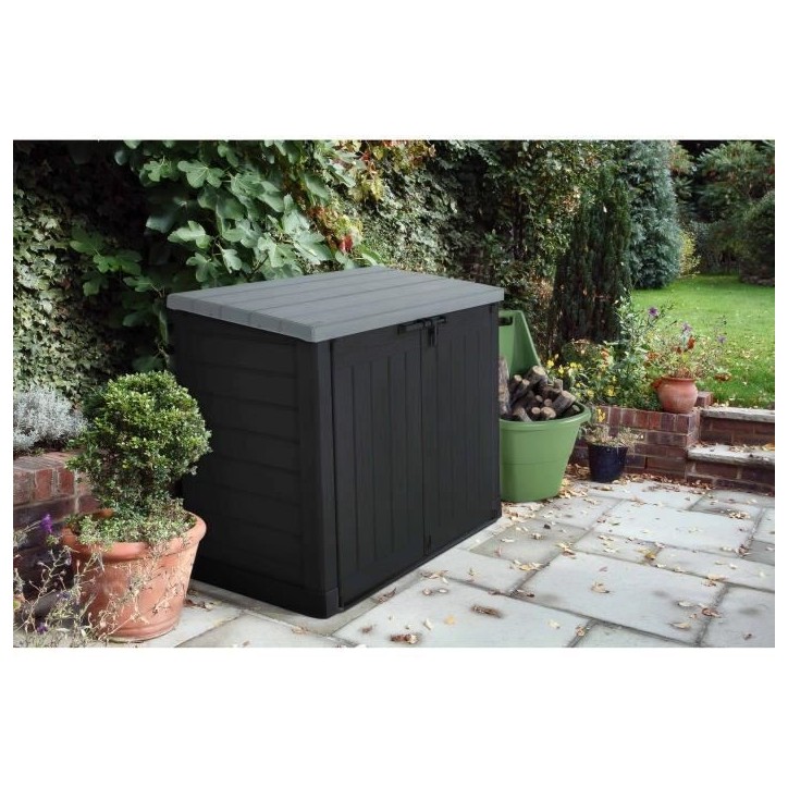 Coffre de rangement extérieur KETER en résine 1200 litres Noir et gris - Range Poubelles ou vélo