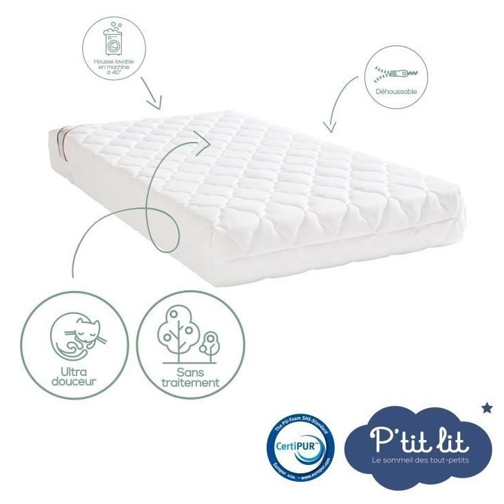 Matelas Bébé Bamboo - 70x140x10 cm - Viscose Douce - Déhoussable - Sans traitement chimique Matelas Bébé Bamboo - 70x140x10 cm - Viscose Douce - Déhoussable - Sans traitement chimique