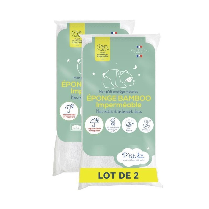 Lot de 2 Proteges Matelas Bébé Bamboo - 60x120 cm - Alese Imperméab