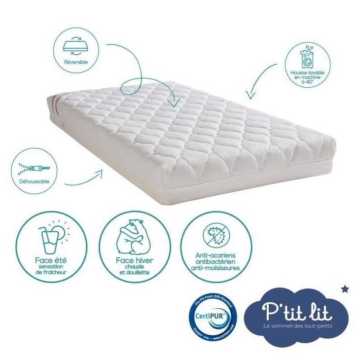Matelas Bébé Climatisé - 70x140x10 cm - Reversible - Déhoussable - Anti Acarien - Fabrication Française Matelas Bébé Climatisé - 70x140x10 cm - Reversible - Déhoussable - Anti Acarien - Fabrication Française