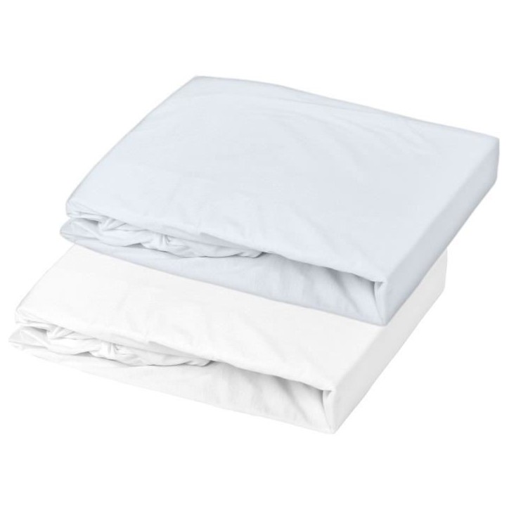 Lot 2 drap housse - P'TIT DODO - Jersey - 70 x 140 cm - Blanc / Light blue Lot 2 drap housse - P'TIT DODO - Jersey - 70 x 140 cm - Blanc / Light blue