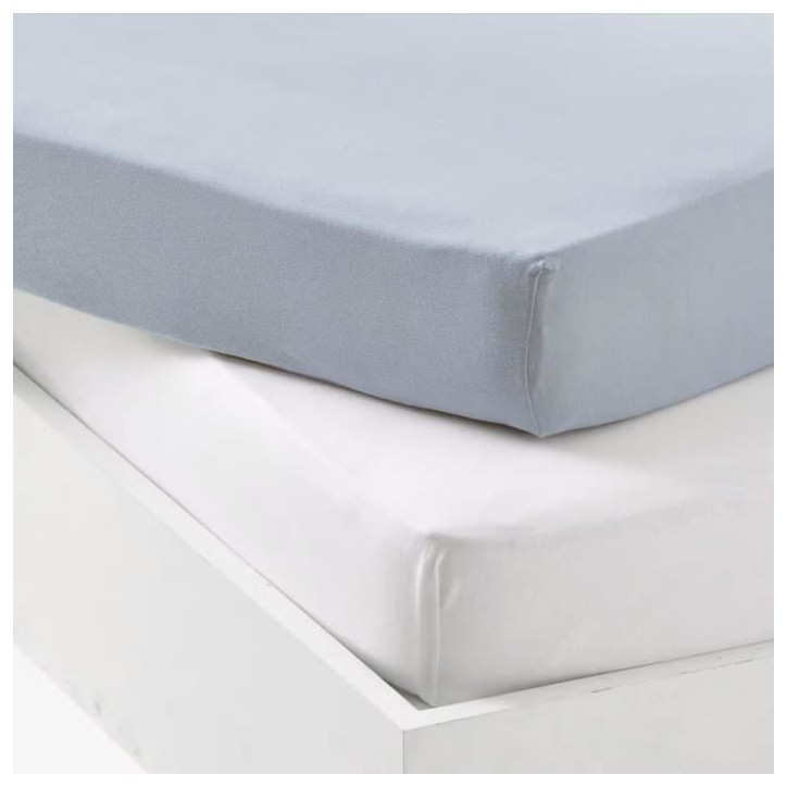 Lot 2 drap housse - P'TIT DODO - Jersey - 70 x 140 cm - Blanc / Light blue Lot 2 drap housse - P'TIT DODO - Jersey - 70 x 140 cm - Blanc / Light blue