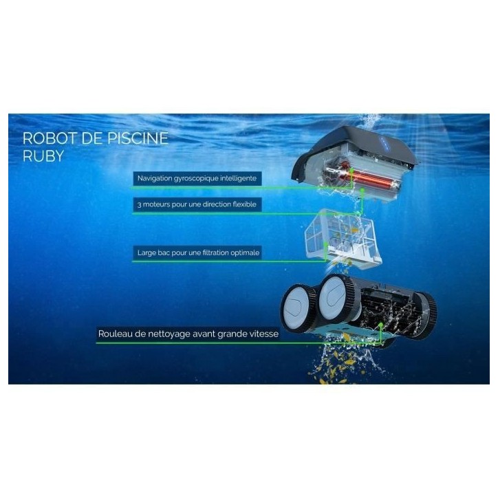 Robot de piscine - Bestway - Ruby - Autonome - nettoyage fond et parois - 8x4 m max Robot de piscine - Bestway - Ruby - Autonome - nettoyage fond et parois - 8x4 m max