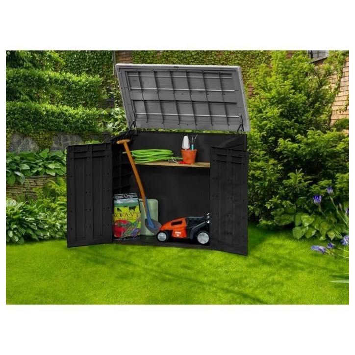 Coffre de rangement extérieur KETER en résine 1200 litres Noir et gris - Range Poubelles ou vélo