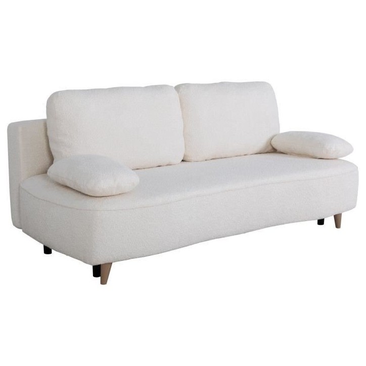Canapé converible - 3 places - PYLA - Bouclette blanche - Coffre - 203 x 95 x 89 cm Canapé converible - 3 places - PYLA - Bouclette blanche - Coffre - 203 x 95 x 89 cm