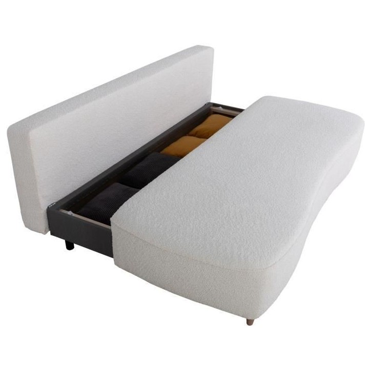 Canapé converible - 3 places - PYLA - Bouclette blanche - Coffre - 203 x 95 x 89 cm Canapé converible - 3 places - PYLA - Bouclette blanche - Coffre - 203 x 95 x 89 cm