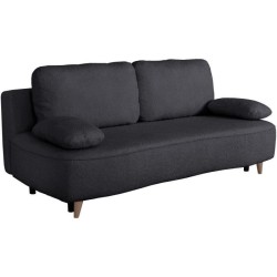Canapé converible - 3 places - PYLA - Bouclette Noir - Coffre - 203 x
