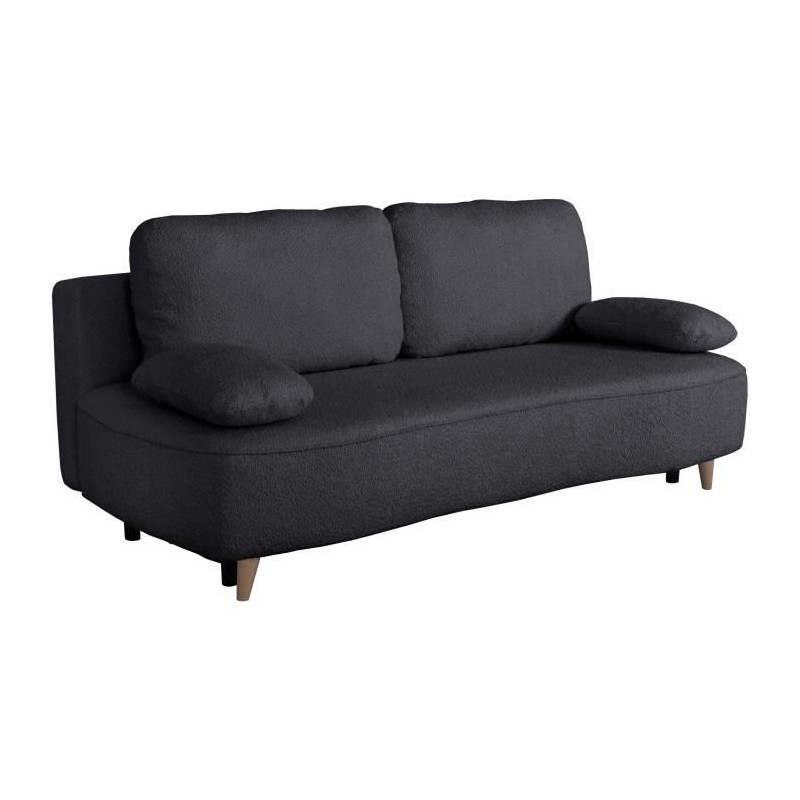 Canapé converible - 3 places - PYLA - Bouclette Noir - Coffre - 203 x Canapé converible - 3 places - PYLA - Bouclette Noir - Coffre - 203 x