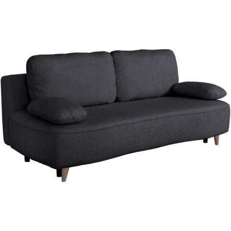 Canapé converible - 3 places - PYLA - Bouclette Noir - Coffre - 203 x