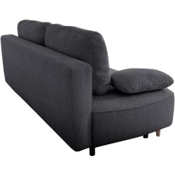 Canapé converible - 3 places - PYLA - Bouclette Noir - Coffre - 203 x