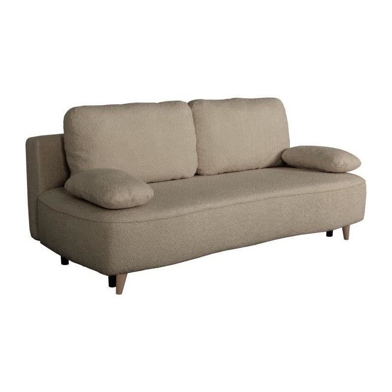 Canapé converible - 3 places - PYLA - Bouclette taupe - Coffre - 203 Canapé converible - 3 places - PYLA - Bouclette taupe - Coffre - 203