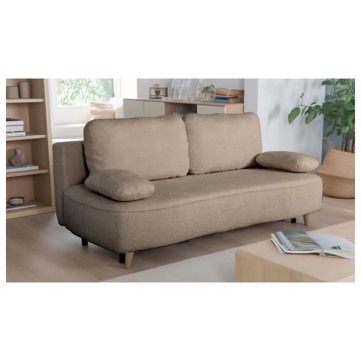 Canapé converible - 3 places - PYLA - Bouclette taupe - Coffre - 203 x 95 x 89 cm Canapé converible - 3 places - PYLA - Bouclette taupe - Coffre - 203 x 95 x 89 cm
