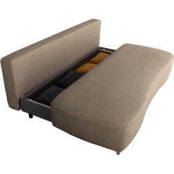 Canapé converible - 3 places - PYLA - Bouclette taupe - Coffre - 203