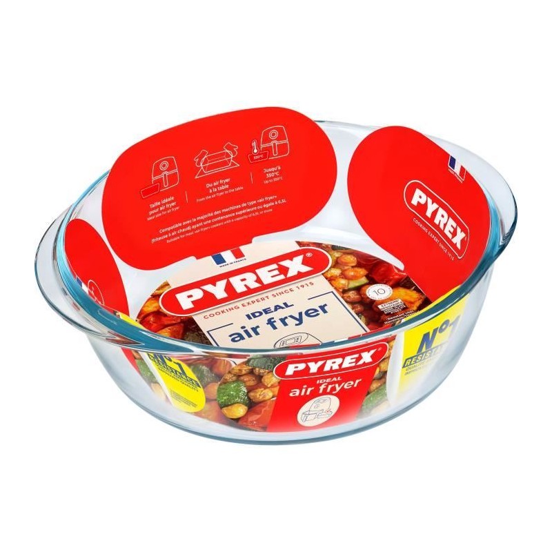 Plat air fryer - PYREX - 1450144 - Rond - En verre borosilicate - 26 c Plat air fryer - PYREX - 1450144 - Rond - En verre borosilicate - 26 c