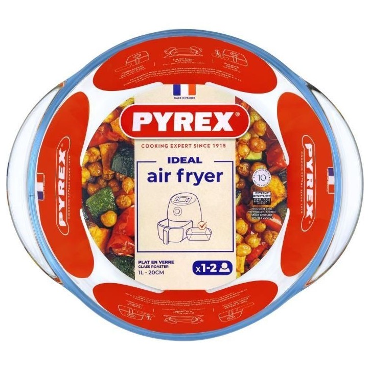 Plat air fryer - PYREX - 1450140 - Rond - En verre borosilicate - 20 cm