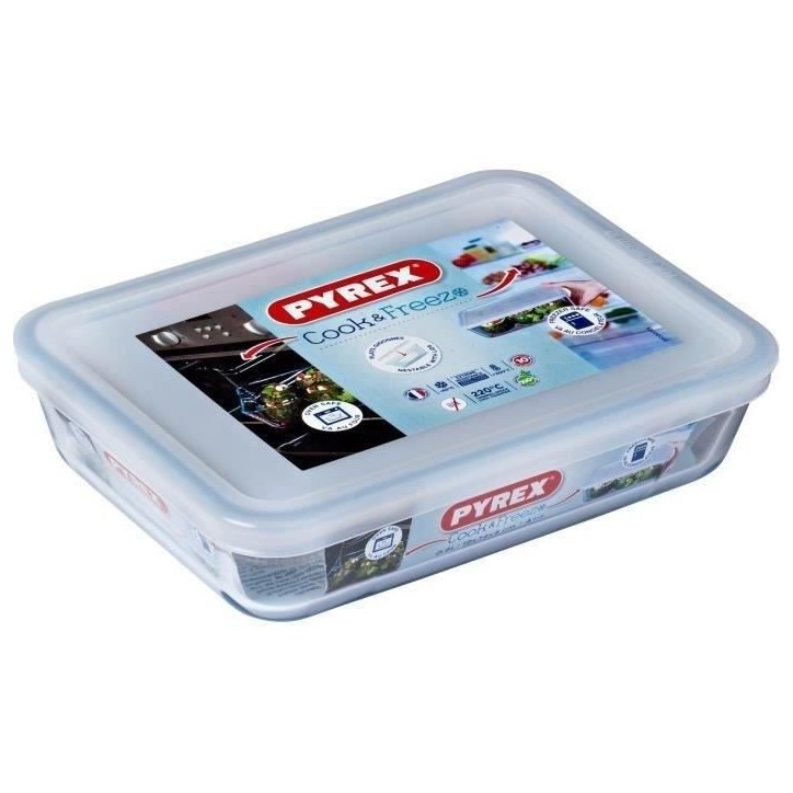 Boîte de conservation rectangulaire - PYREX - 1451004 - Couvercle en plastique - Verre borosilicate - 19 x 14 cm