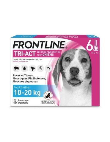 FRONTLINE Tri-Act Chiens M - 10 a 20 kg - 6 Pipettes - puces, tiques, moustiques, phlébotomes et mouches piqueuses