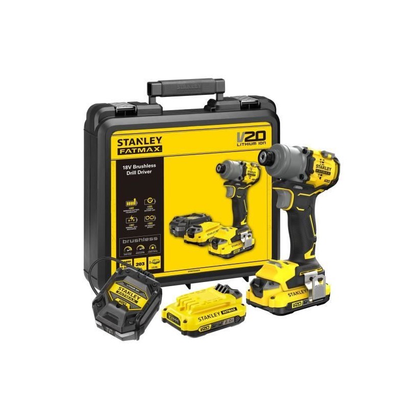 Visseuse a impact sans fil + 2 batteries 2Ah + chargeur - 18V - Stanle Visseuse a impact sans fil + 2 batteries 2Ah + chargeur - 18V - Stanle