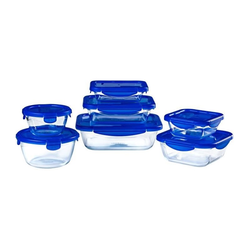 Lot de 7 Boîtes de conservation - PYREX - Cook & Go - Verre - Couverc Lot de 7 Boîtes de conservation - PYREX - Cook & Go - Verre - Couverc