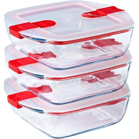 Lot de 3 lunch box - PYREX - Cook & Heat - Verre - Carré - Couvercle