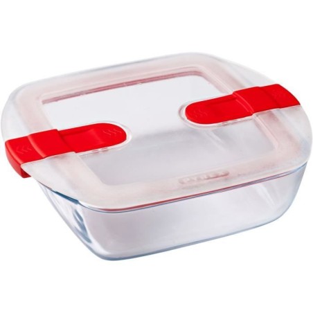 Lot de 3 lunch box - PYREX - Cook & Heat - Verre - Carré - Couvercle a valves vapeur spécial micro-onde - 1 L