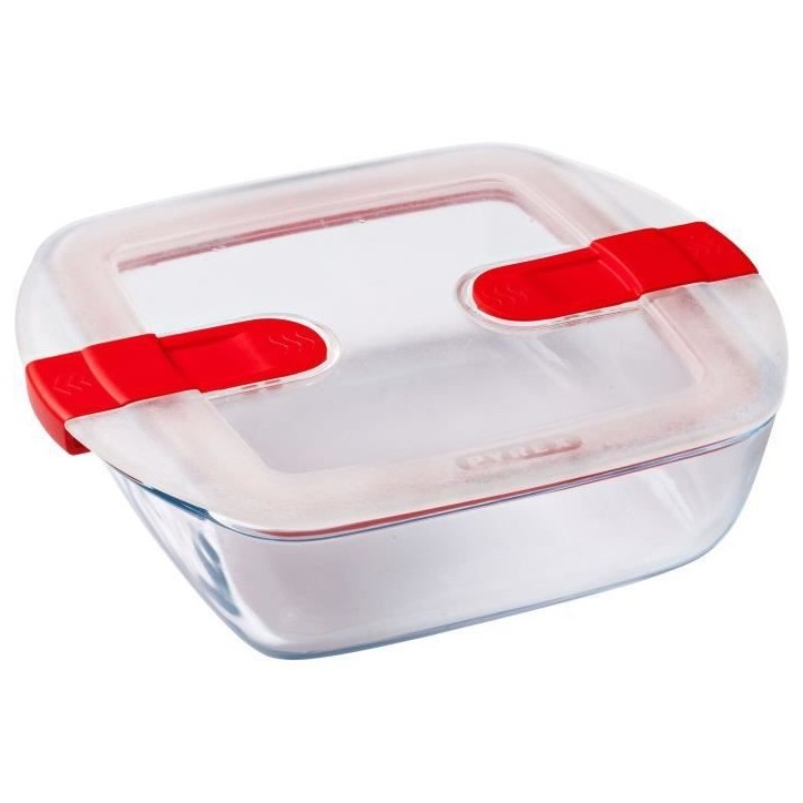 Lot de 3 lunch box - PYREX - Cook & Heat - Verre - Carré - Couvercle a valves vapeur spécial micro-onde - 1 L Lot de 3 lunch box - PYREX - Cook & Heat - Verre - Carré - Couvercle a valves vapeur spécial micro-onde - 1 L