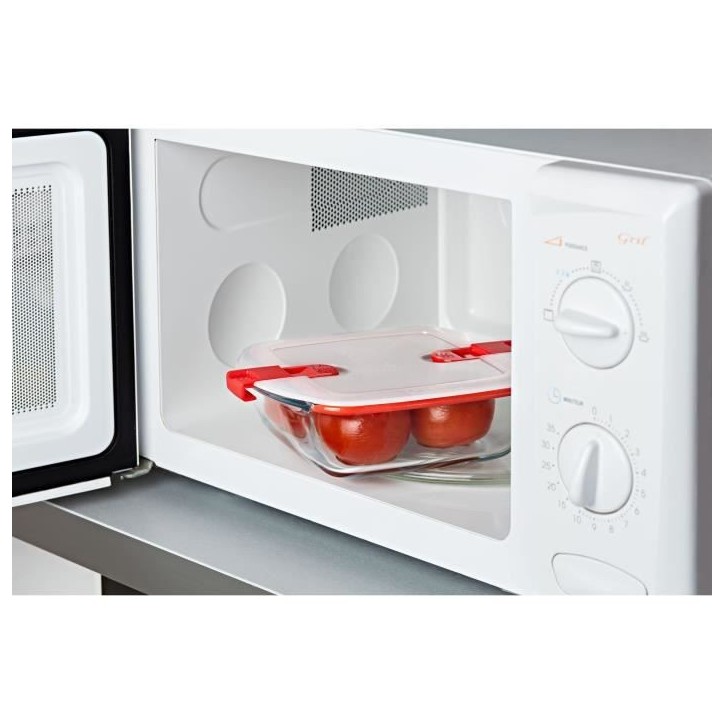 Lot de 3 lunch box - PYREX - Cook & Heat - Verre - Carré - Couvercle a valves vapeur spécial micro-onde - 1 L Lot de 3 lunch box - PYREX - Cook & Heat - Verre - Carré - Couvercle a valves vapeur spécial micro-onde - 1 L