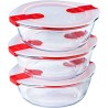 Lot de 3 lunch box - PYREX - Cook & Heat - Verre - Rond - Couvercle a