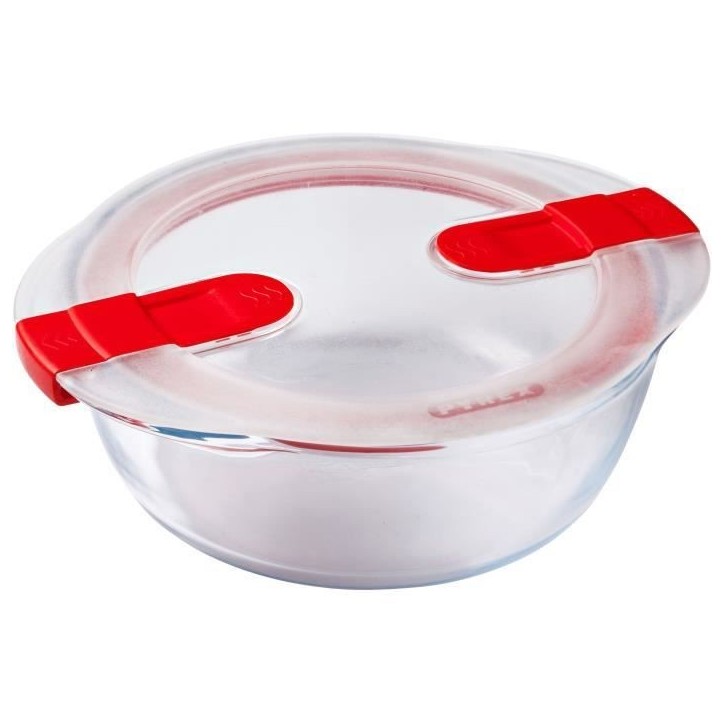 Lot de 3 lunch box - PYREX - Cook & Heat - Verre - Rond - Couvercle a valves vapeur spécial micro-onde - 1,1 L Lot de 3 lunch box - PYREX - Cook & Heat - Verre - Rond - Couvercle a valves vapeur spécial micro-onde - 1,1 L