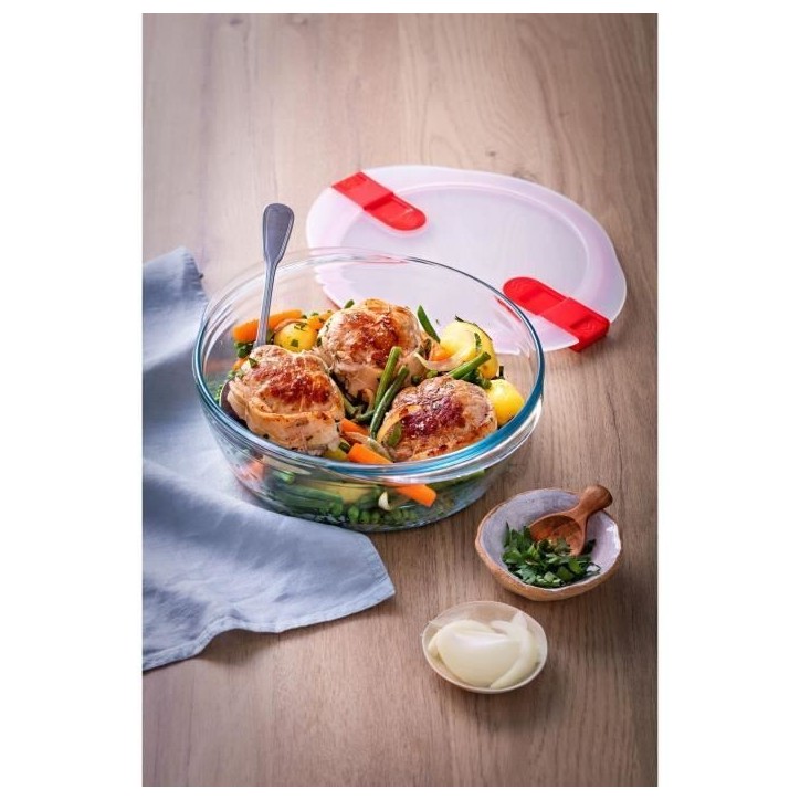 Lot de 3 lunch box - PYREX - Cook & Heat - Verre - Rond - Couvercle a valves vapeur spécial micro-onde - 1,1 L Lot de 3 lunch box - PYREX - Cook & Heat - Verre - Rond - Couvercle a valves vapeur spécial micro-onde - 1,1 L