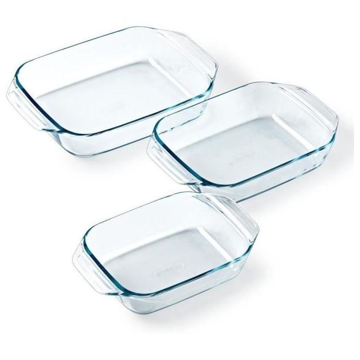Lot de 3 plats a four - PYREX - Verre - Rectangulaire - Irrésistible - 20-25-28 cm