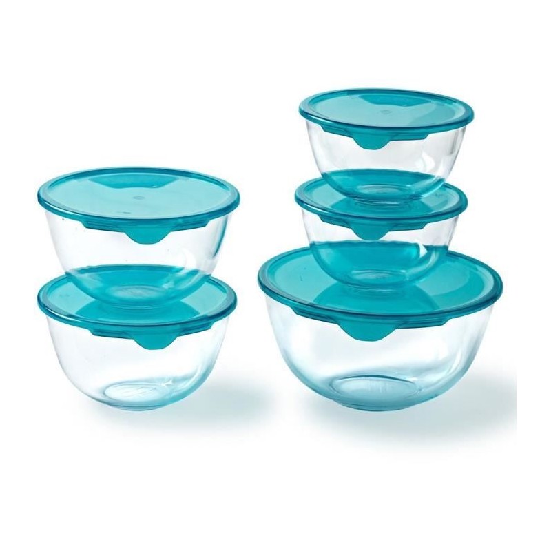 Lot de 5 jattes avec couvercle - PYREX - 2x 0,5L + 1x 1L + 2x 2L Lot de 5 jattes avec couvercle - PYREX - 2x 0,5L + 1x 1L + 2x 2L