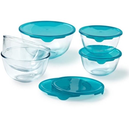 Lot de 5 jattes avec couvercle - PYREX - 2x 0,5L + 1x 1L + 2x 2L