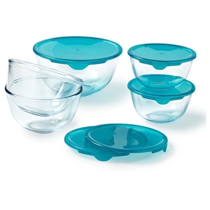 Lot de 5 jattes avec couvercle - PYREX - 2x 0,5L + 1x 1L + 2x 2L Lot de 5 jattes avec couvercle - PYREX - 2x 0,5L + 1x 1L + 2x 2L