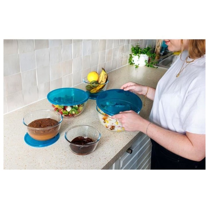 Lot de 5 jattes avec couvercle - PYREX - 2x 0,5L + 1x 1L + 2x 2L Lot de 5 jattes avec couvercle - PYREX - 2x 0,5L + 1x 1L + 2x 2L