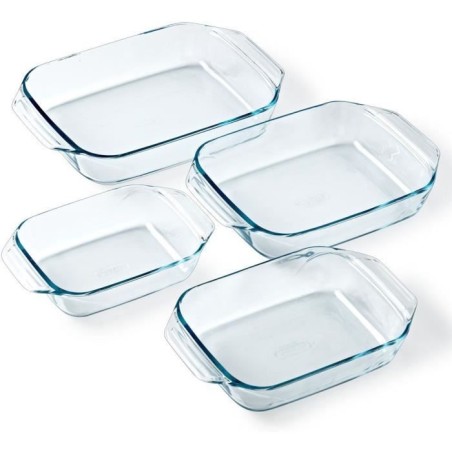 Lot de 4 plats a four - PYREX - Verre - Rectangulaire - 27/31/35/39 cm