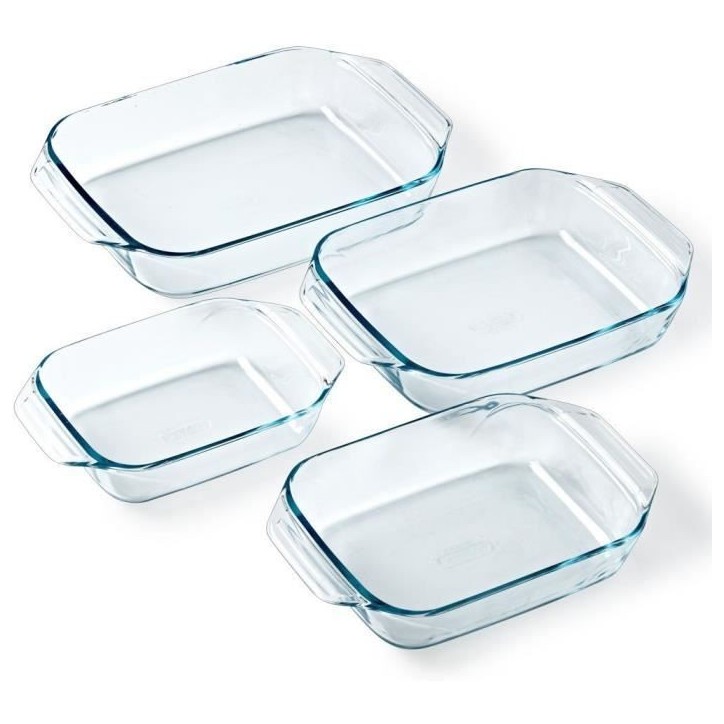 Lot de 4 plats a four - PYREX - Verre - Rectangulaire - 27/31/35/39 cm