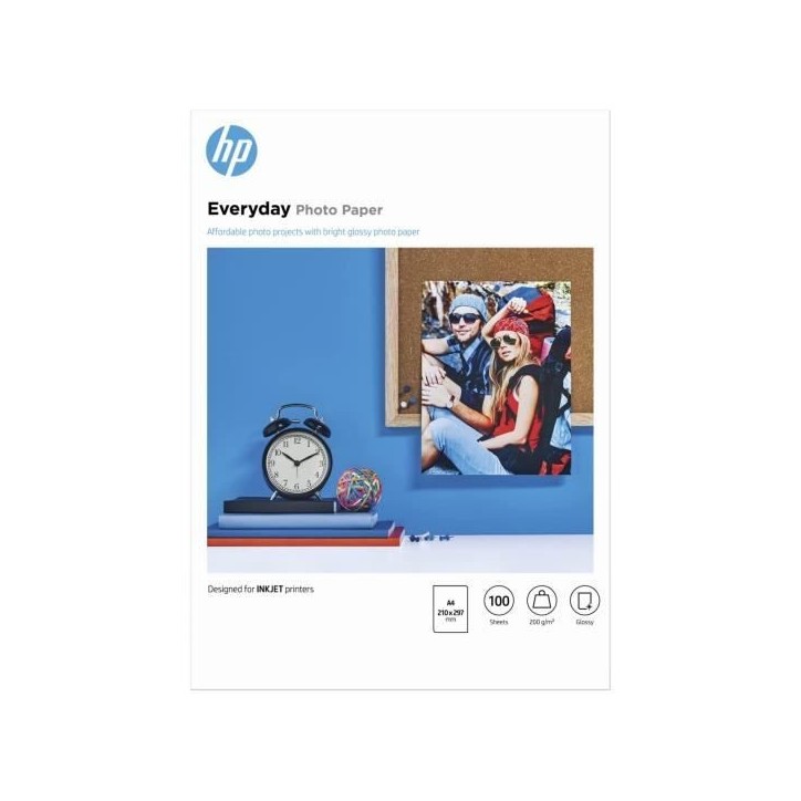 Papier photo brillant HP Everyday - 100 feuilles/A4/210 x 297 mm - Polyvalent 200 g/m² Papier photo brillant HP Everyday - 100 feuilles/A4/210 x 297 mm - Polyvalent 200 g/m²
