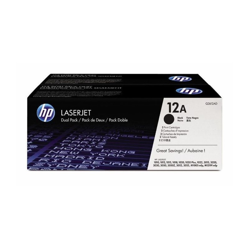 Cartouche de toner HP 12A (Q2612AD) noir pour HP LaserJet - Pack de 2 Cartouche de toner HP 12A (Q2612AD) noir pour HP LaserJet - Pack de 2