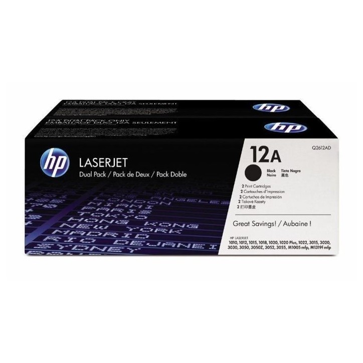 Cartouche de toner HP 12A (Q2612AD) noir pour HP LaserJet - Pack de 2 Cartouche de toner HP 12A (Q2612AD) noir pour HP LaserJet - Pack de 2