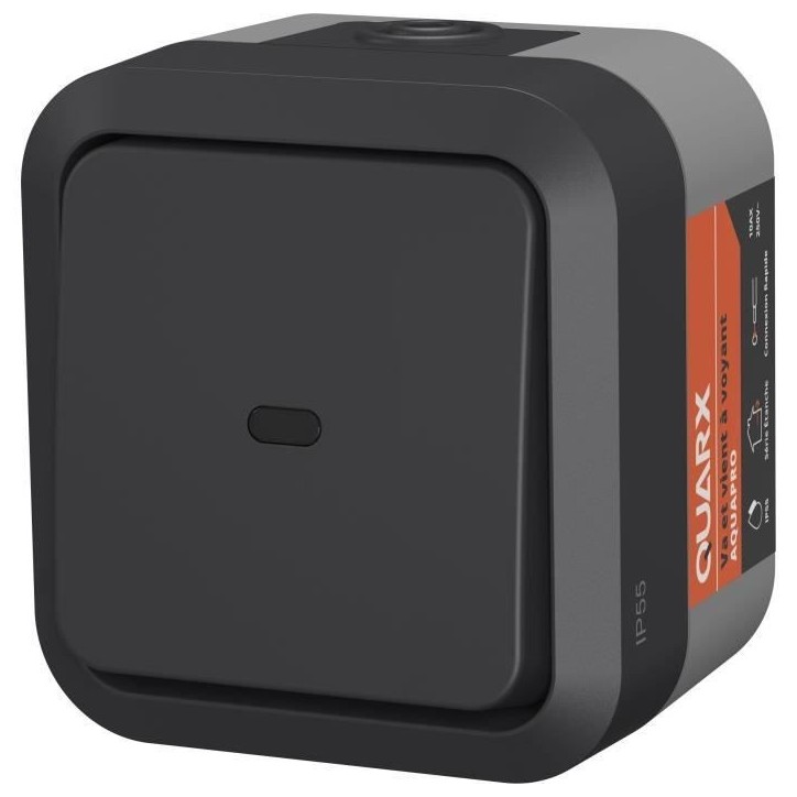 Interrupteur Va et vient - QUARX - Aqua Pro - Extérieur, voyant lumineux, IP55, 250V Interrupteur Va et vient - QUARX - Aqua Pro - Extérieur, voyant lumineux, IP55, 250V