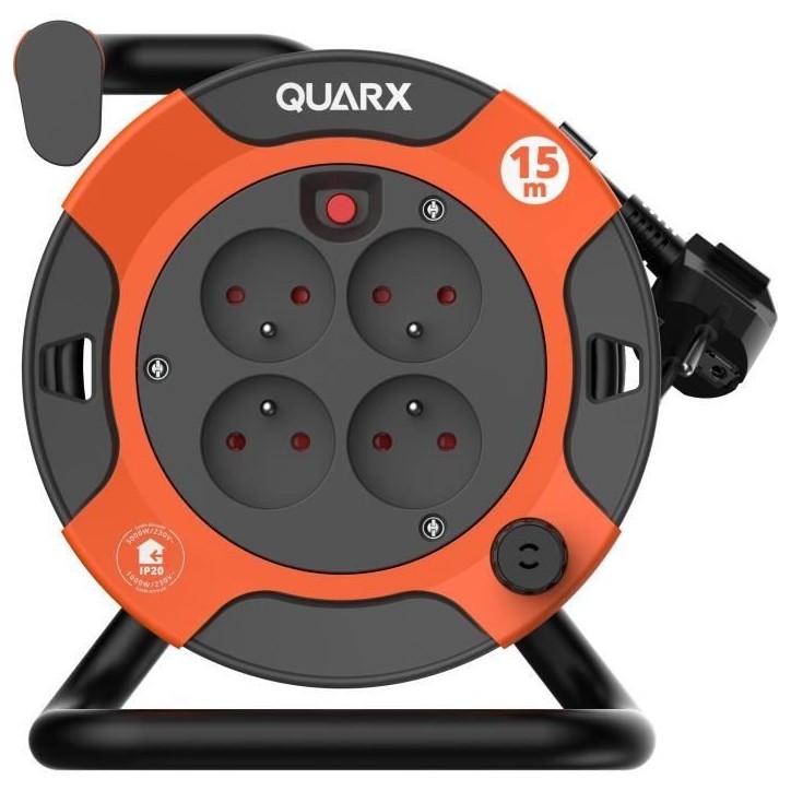 Enrouleur - QUARX - Bricolage - 15m, H05VV-F 3G1,5mm², disjoncteur thermique Enrouleur - QUARX - Bricolage - 15m, H05VV-F 3G1,5mm², disjoncteur thermique