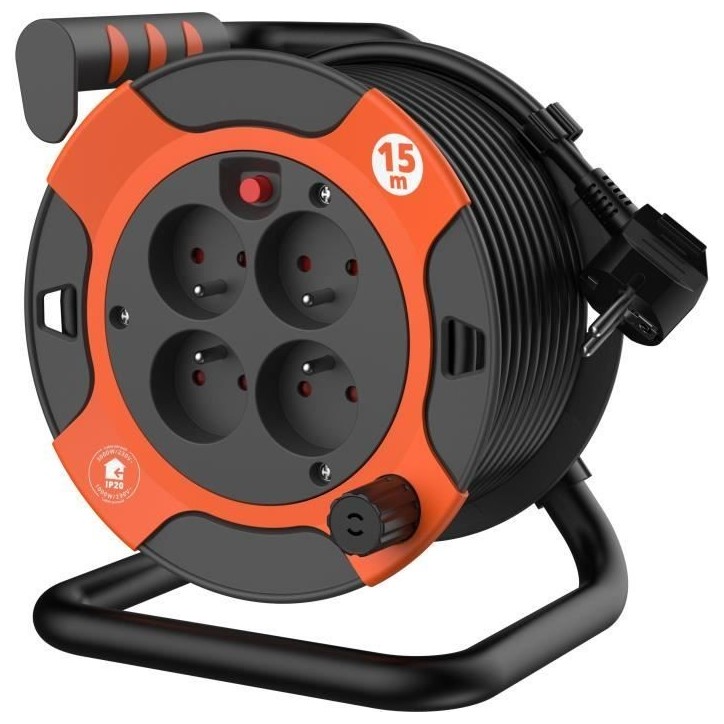 Enrouleur - QUARX - Bricolage - 15m, H05VV-F 3G1,5mm², disjoncteur thermique Enrouleur - QUARX - Bricolage - 15m, H05VV-F 3G1,5mm², disjoncteur thermique