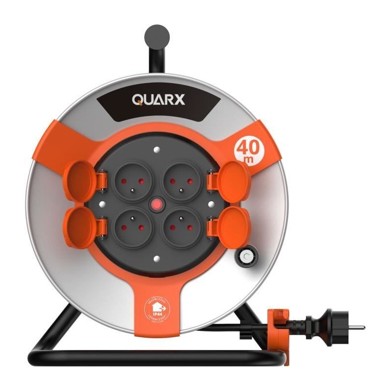 Enrouleur - QUARX - Chantier - 40m, H05VV-F 3G1,5mm², tambour métall Enrouleur - QUARX - Chantier - 40m, H05VV-F 3G1,5mm², tambour métall