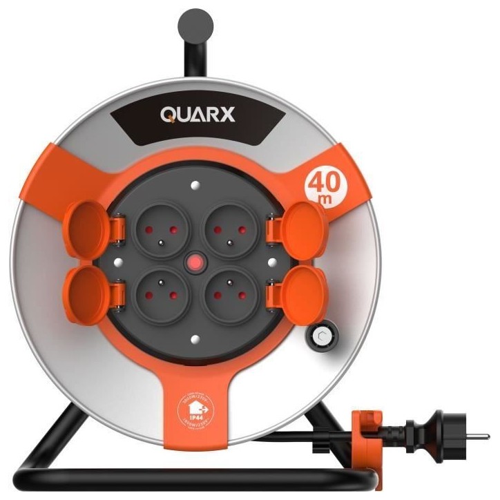 Enrouleur - QUARX - Chantier - 40m, H05VV-F 3G1,5mm², tambour métallique Enrouleur - QUARX - Chantier - 40m, H05VV-F 3G1,5mm², tambour métallique