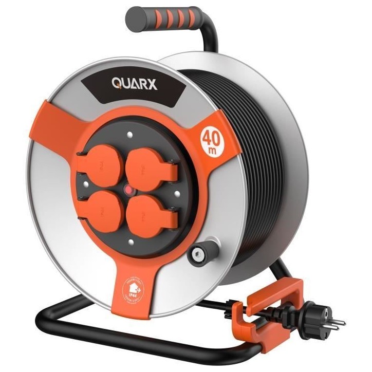 Enrouleur - QUARX - Chantier - 40m, H05VV-F 3G1,5mm², tambour métallique Enrouleur - QUARX - Chantier - 40m, H05VV-F 3G1,5mm², tambour métallique