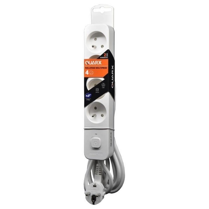 Multiprise - QUARX - 4 prises - Avec 3 ports USB, câble 1,5m