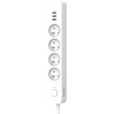 Multiprise - QUARX - 4 prises - Avec 3 ports USB, câble 1,5m