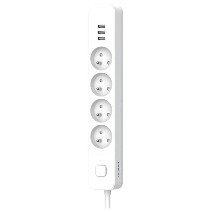 Multiprise - QUARX - 4 prises - Avec 3 ports USB, câble 1,5m